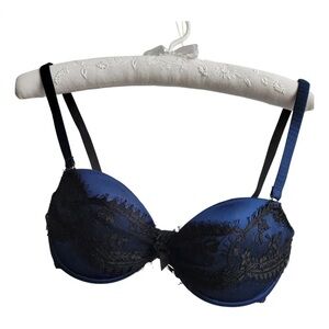 Agent Provocateur Silk Navy Black Lace Bow Bra